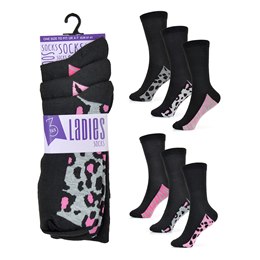 SK536 Ladies 3 Pack Animal Footbed Design Socks