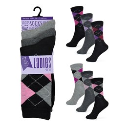 SK538 Ladies 3 Pack Argyle Socks