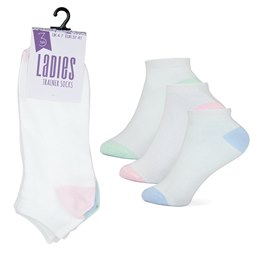 SK546 Ladies 3 Pack White Trainer Socks with Contrast Heel & Toe
