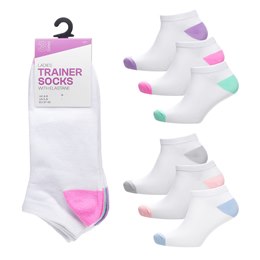 SK546A Ladies 3 Pack White Trainer Socks with Contrast Heel & Toe