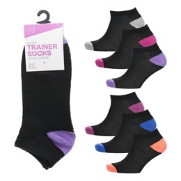 SK547A Ladies 3 Pack Black Trainer Socks with Contrast Heel & Toe