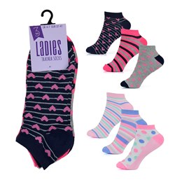 SK550 Ladies 3 Pack Spot/ Heart Design Trainer Socks