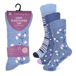 SK556 Ladies 3 Pack Patterned Soft Top Socks