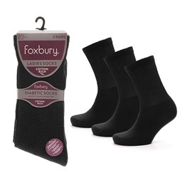 SK563 Ladies 3 Pack Black Diabetic Socks