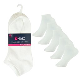 SK578 Ladies 5 Pack White Trainer Socks