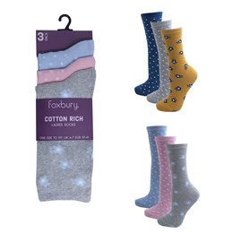SK591 Ladies 3 Pack Cotton Rich Design Socks