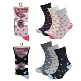 SK597A Ladies 3 Pack Non Elastiacted Top Design Socks