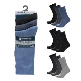 SK601A Mens 3Pk Plain Asstd Cotton/Elastane Socks