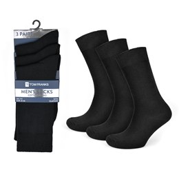 SK601BLKA Mens 3Pk Plain Black Cotton/Elastane Socks
