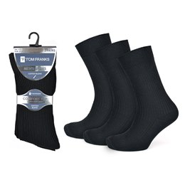 SK613BLK Men's 3pk Plain Black Non-Elastic Rib Socks