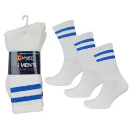 SK694 Mens 5 Pack White Sport Socks with Stripes
