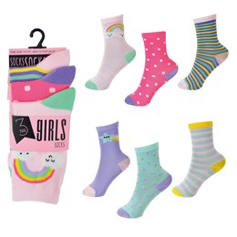 SK720 Girls 3 Pack Design Socks - Rainbow Designs
