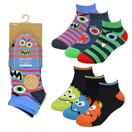 SK729 Boys 3 Pack Bamboo Animal Face Trainer Socks