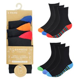 SK732 Boys 3 Pack Bamboo Heel & Toe Socks