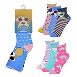 SK735 Girls 3 Pack Bamboo Dog/ Unicorn Design Socks