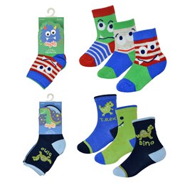 SK741 Baby Boys 3 Pack Monsters/Dino Design Socks - Assorted Sizes