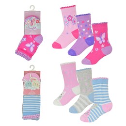 SK754 Baby Girls 3 Pack Butterfly/Animal Design Socks - Assorted Sizes