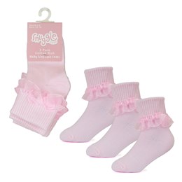 SK763 Baby Girls 3 Pack Pink/White Organza Lace Socks