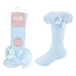 SK775 Baby Girls Single Pair Blue Cable Knee High Tutu Socks with Bow
