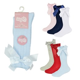 SK777 Baby Girls Single Pair Cable Knee High Socks with Bow - Assorted Colours