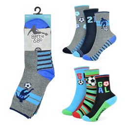 SK778 Boys 3 Pack Football Design Socks  Assorted Sizes