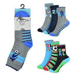 SK781 Boys 3 Pack Football Design Socks  Size 12.5 - 3.5