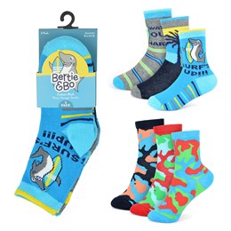 SK783 Boys 3 Pack Camo/ Surf Design Socks - Size 6-8.5
