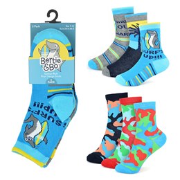SK784 Boys 3 Pack Camo/ Surf Design Socks - Size 9-12