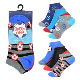 SK786 Boys 3 Pack Football Design Trainer Socks - Assorted Sizes