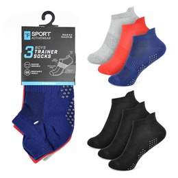 SK788 Boys 3 Pack Gym/ Yoga Trainer Socks with Grippers