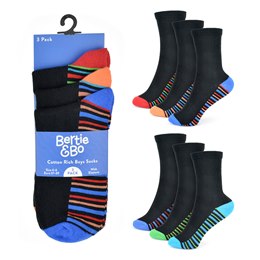 SK789 Boys 3 Pack Stripe Heel & Toe Socks