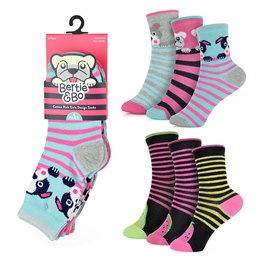 SK795 Girls 3 Pack Dog/ Fruit Design Socks - Assorted Sizes