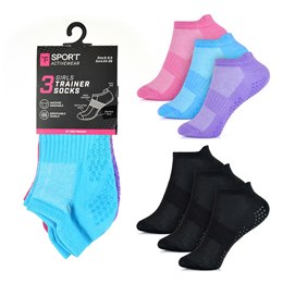 SK801 Girls 3 Pack Gym/ Yoga Trainer Socks with Grippers