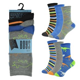 SK807 Boys 3 Pack Dinosaur Design Socks