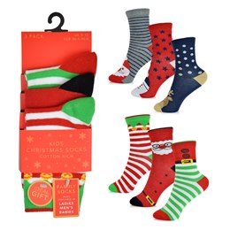 SK813 Kids 3 Pack Christmas Design Socks - Family