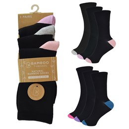 SK820 Ladies 3 Pack Bamboo Heel & Toe Socks