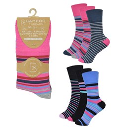 SK823 Ladies 3 Pack Bamboo Non Elastic Design Socks