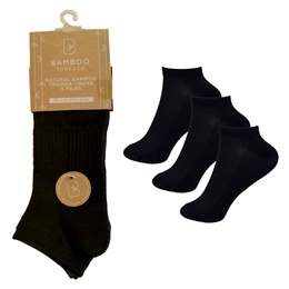 SK824 Ladies 3 Pack Bamboo Black Trainer Socks / Arch Support & Ventilated Top
