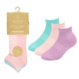 SK825A Ladies 3 Pack Bamboo Pastel Trainer Socks / Arch Support & Ventilated Top