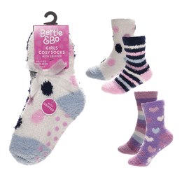 SK833 Girls 2 Pack Design Cosy Socks with Gripper & Ribbon