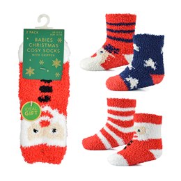 SK840 Babies 2 Pack Christmas Cosy Socks