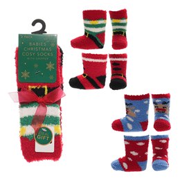 SK840A Babies 2 Pack Christmas Cosy Socks
