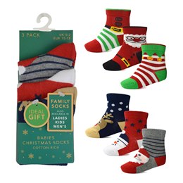 SK843 Babies 3 Pack Christmas Design Socks - Family