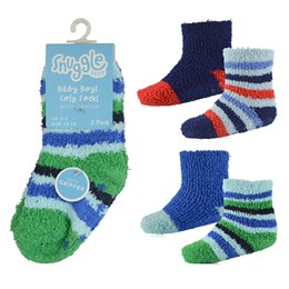 SK845 Baby Boys 2 Pack Stripe Cosy Socks