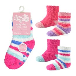 SK847 Baby Girls 2 Pack Stripe Cosy Socks