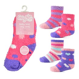 SK848 Baby Girls 2 Pack Design Cosy Socks