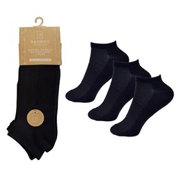 SK864A Mens 3 Pack Bamboo Black Trainer Socks / Arch Support & Ventilated Top