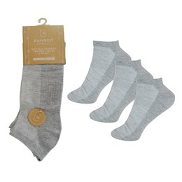 SK865 Mens 3 Pack Bamboo Grey Trainer Socks / Arch Support & Ventilated Top