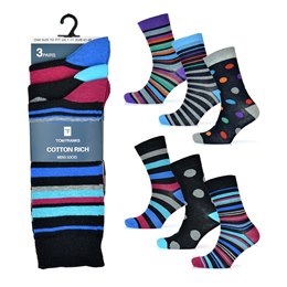 SK873 Mens 3 Pack Spot/ Stripe Design Socks