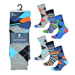 SK874 Mens 3 Pack Argyle Design Socks